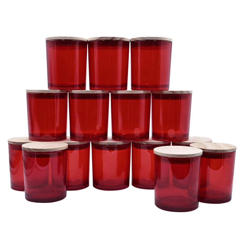 SHOWIN 10 OZ Thick Candle Jars for Making Candles 15 Pcs, Empty Jars with Wood Lids for Candle Making, Sample Container, Frosted Grey