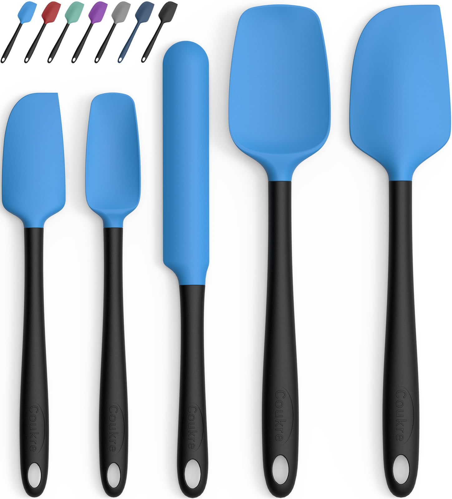 Coukre Silicone Spatula Set of 5,High Temperature Resistant, Food Grade Silicone, Dishwasher Safe, for Baking, Cooking (Blue Black)