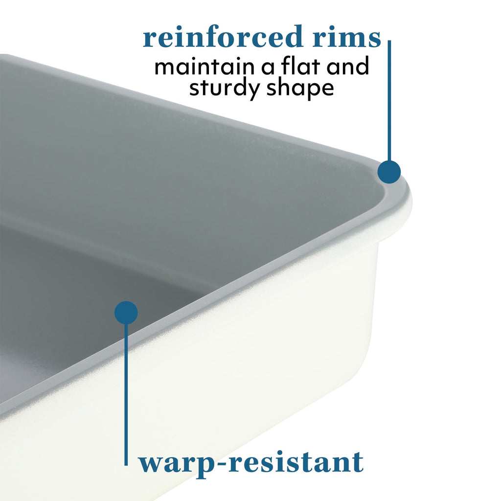 Sur La Table Kitchen Essentials Bake Sale 9 Inch PFOA, PFAS, PTFE Free Nonstick Rectangular Cake Pan - Linen White