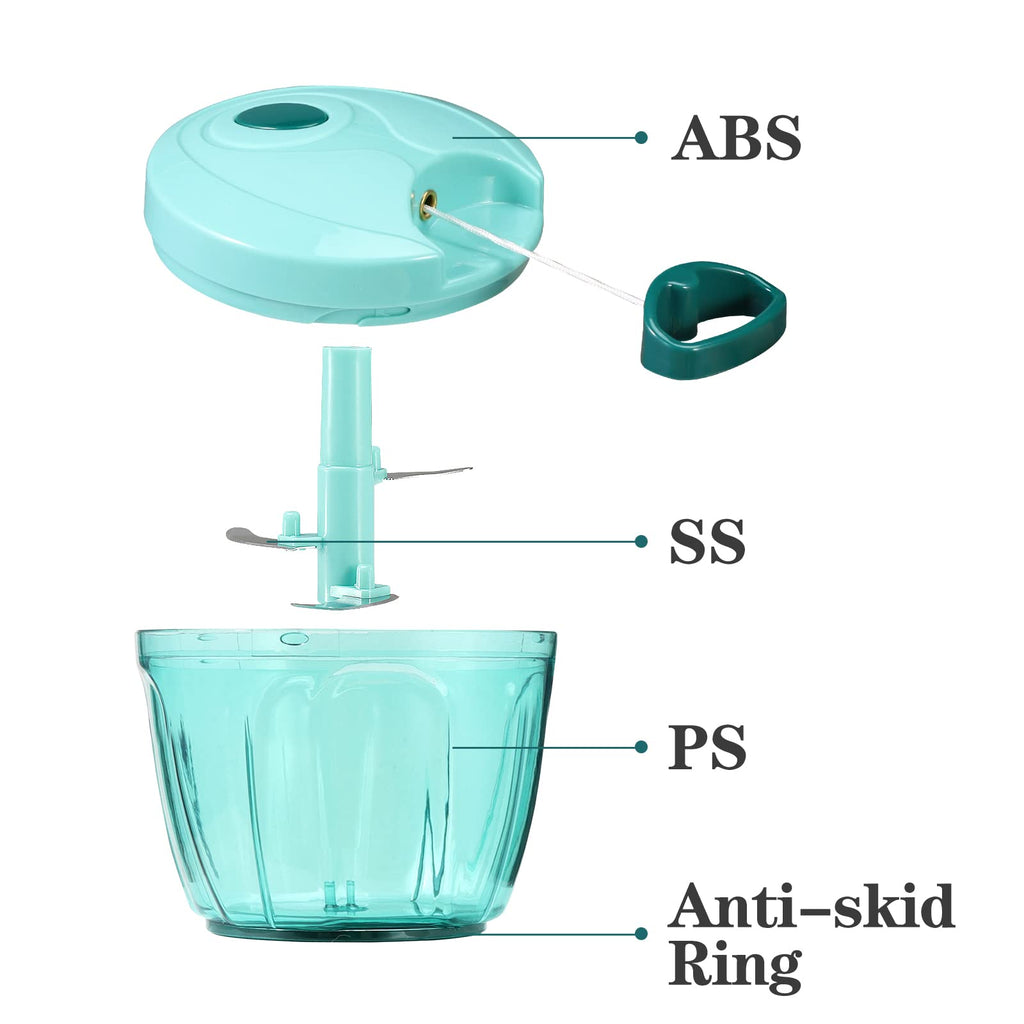 Cambom Manual Food Chopper Vegetable Cutter, Hand String Vegetable Chopper Onions Cutter for Vegetable Fruits Nuts BPA Free Food Safe Material, 650ml Blue