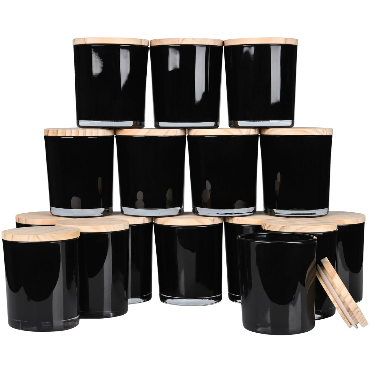 SHOWIN Thick Candle Jars for Making Candles 16 Pcs, 7 OZ Empty Jars with Wood Lids for Candle Making, Sample Container, Frosted White