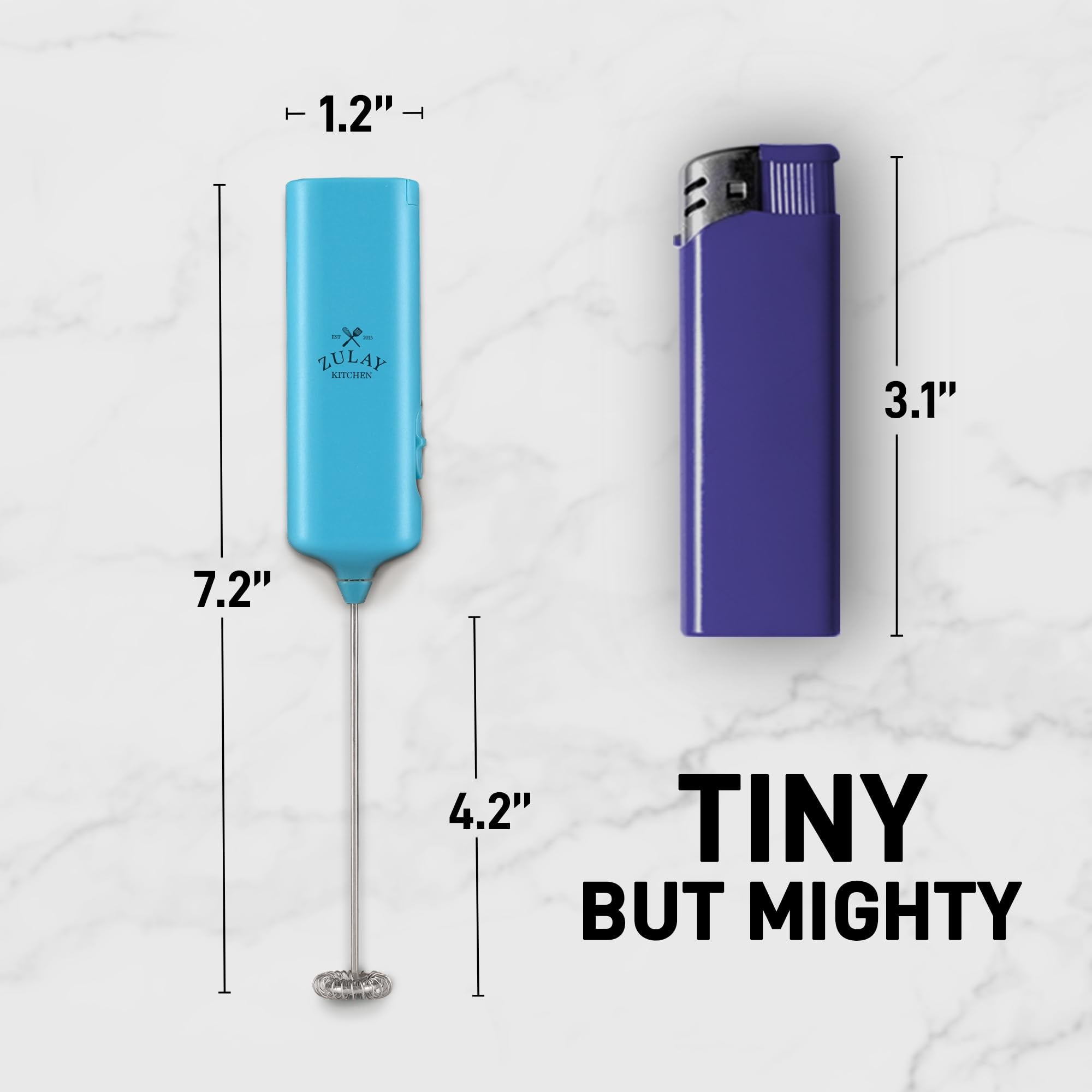 Mini & Mighty Milk Frother Wand – Powerful Handheld Coffee Frother, Battery Operated Drink Mixer – Compact Pocket Size – Detachable Whisk for Latte, Cappuccino, Matcha, Hot Chocolate