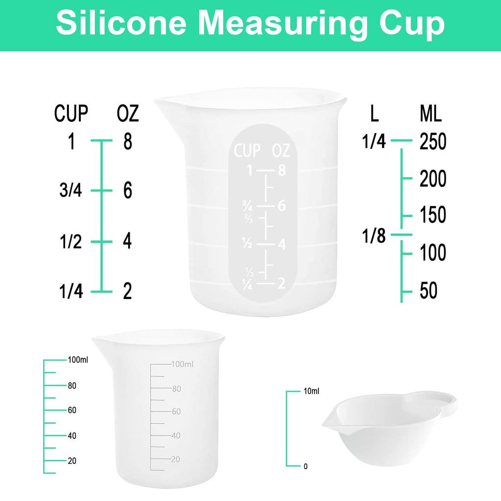 Silicone Measuring Cups for Resin Supplies,Resin Kit for 250ml &100ml Non-Stick Mixing Cups,Silicone Cups for Resin Molds,Epoxy Resin Cups,Cooking,Casting Molds,Jewelry Makin,DIY Crafts