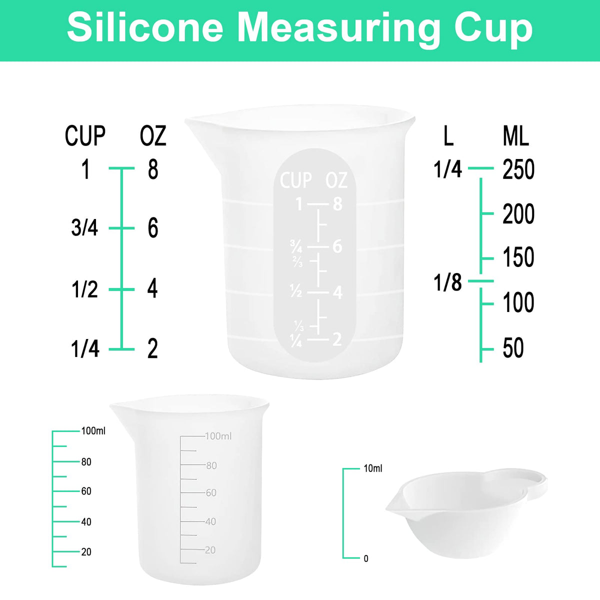 Silicone Measuring Cups for Resin Supplies,Resin Kit for 250ml &100ml Non-Stick Mixing Cups,Silicone Cups for Resin Molds,Epoxy Resin Cups,Cooking,Casting Molds,Jewelry Makin,DIY Crafts