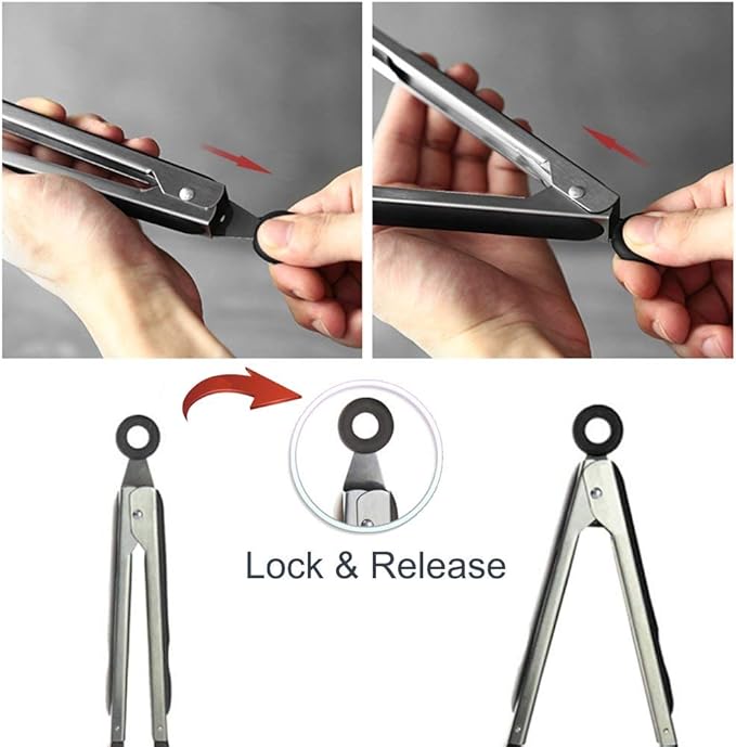 STARUBY 3 PCS Stainless Steel & Silicone Cooking Tongs Set (7", 9", 12")