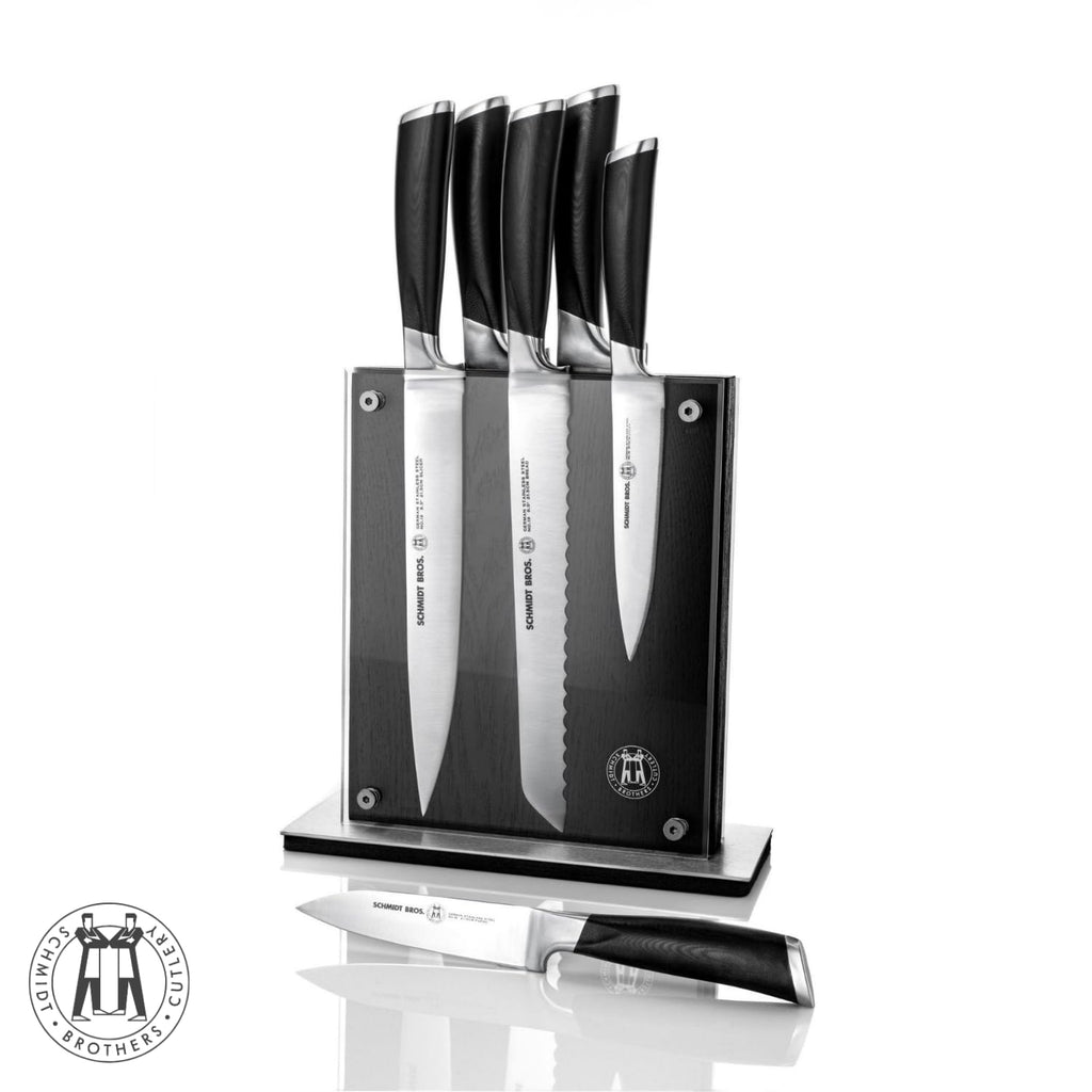 Schmidt Brothers - Heritage 7-Piece Kitcken Knife Set, High-Carbon German Stainless Steel Cutlery, and Clear Acrylic Magnetic Block Set