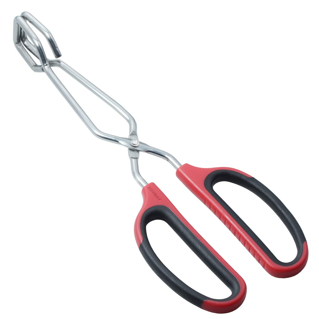 HINMAY 12" Stainless Steel Scissor Tongs with Comfort-Grip Handle (Black)