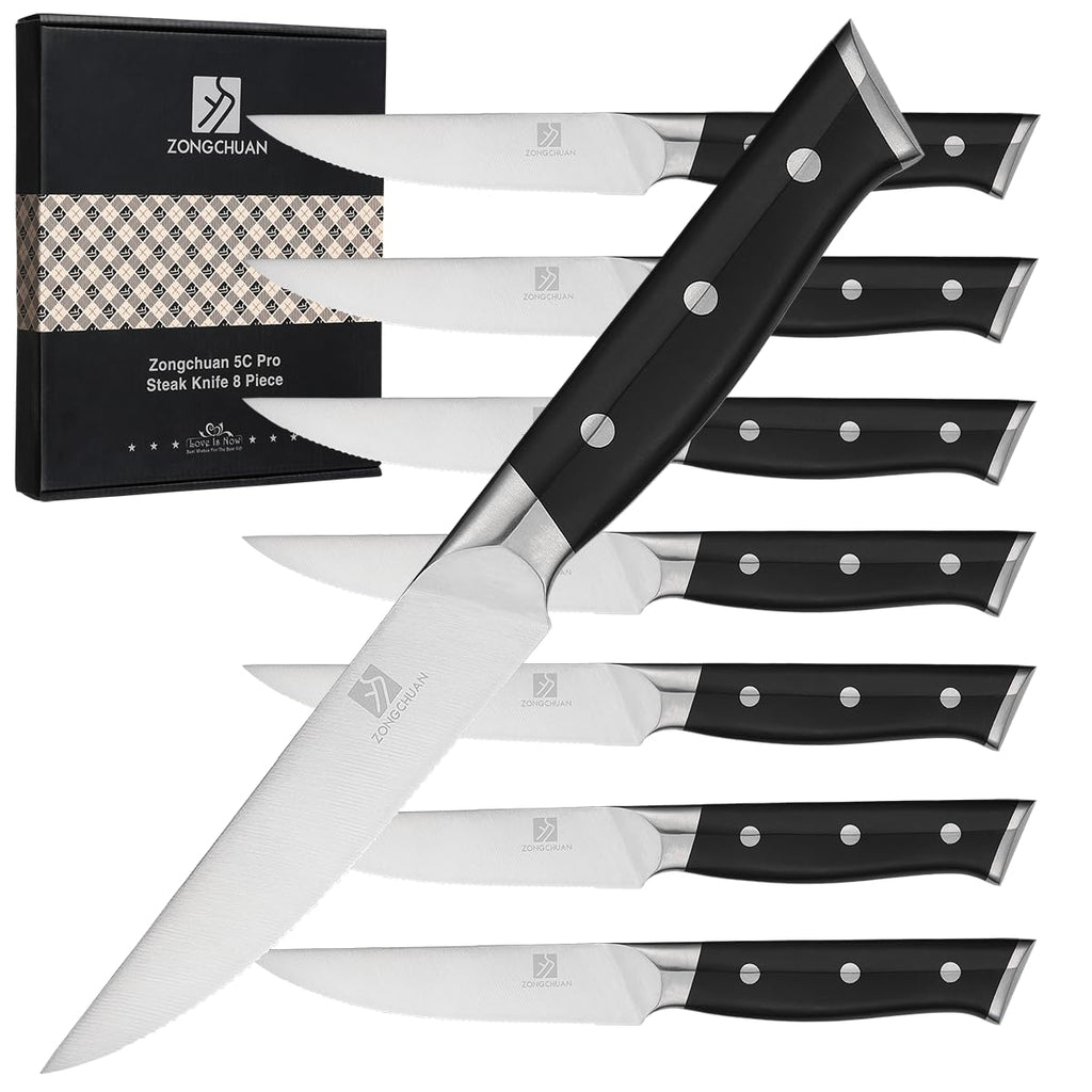 Steak Knives,4.5 Inch Steak Knives Set of 8, Micro-Cutting Point Serrated Edge, Very Sharp Steak Knife, Dishwasher Safe, 50CR15MOV Stainless Steel, Handle Ergonomic And Full Tang Design With Gift Box