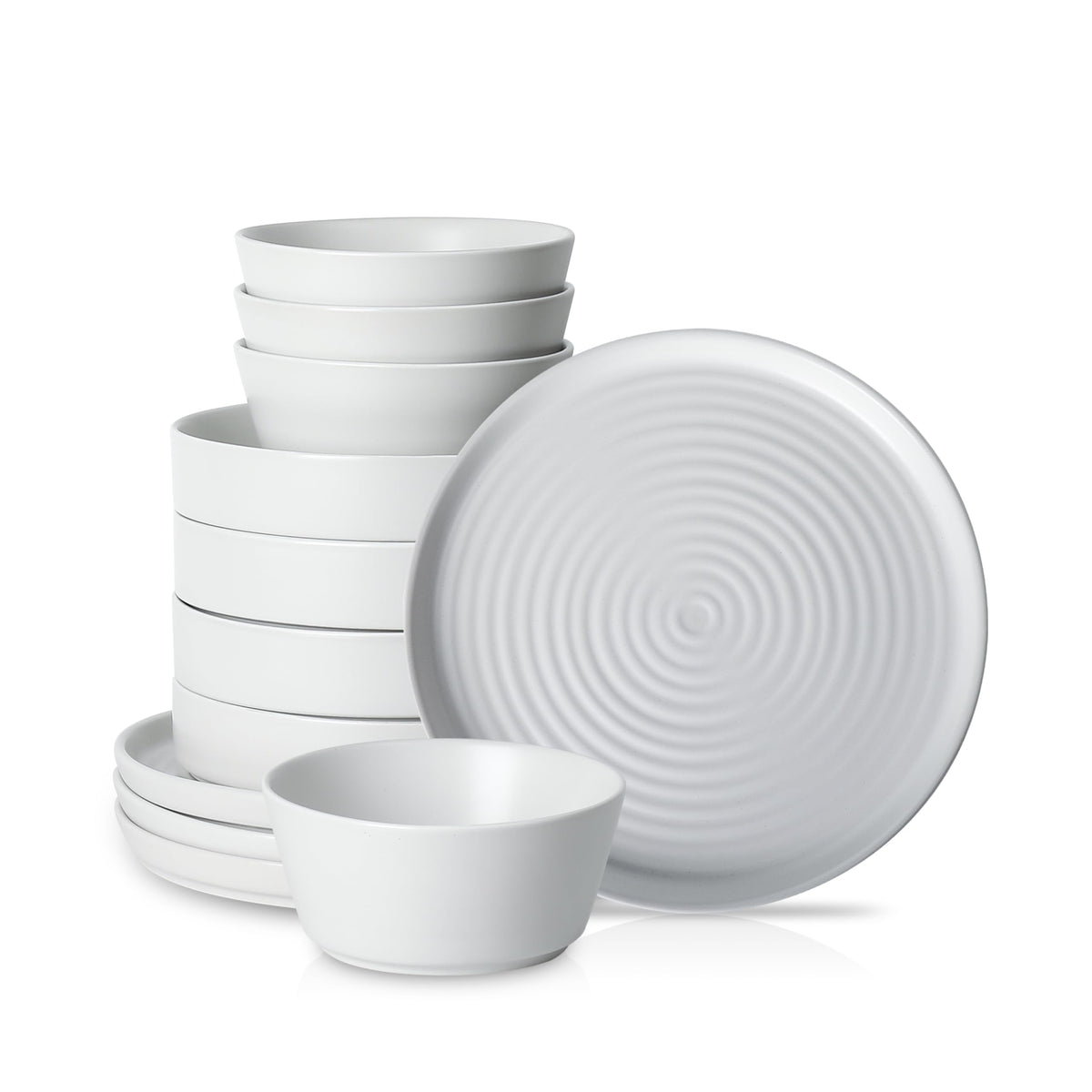 Stone Lain Elica 12-Piece Modern Dinnerware Set Stoneware, Plates and Bowl Sets for 4, Navy and White
