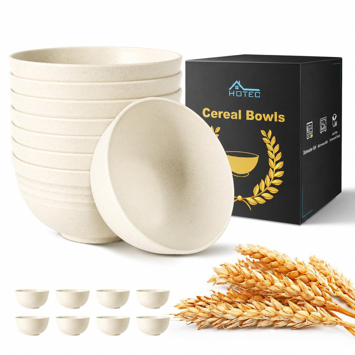 HOTEC 8-Pack 26oz Unbreakable Plastic Cereal Bowls, Off-White