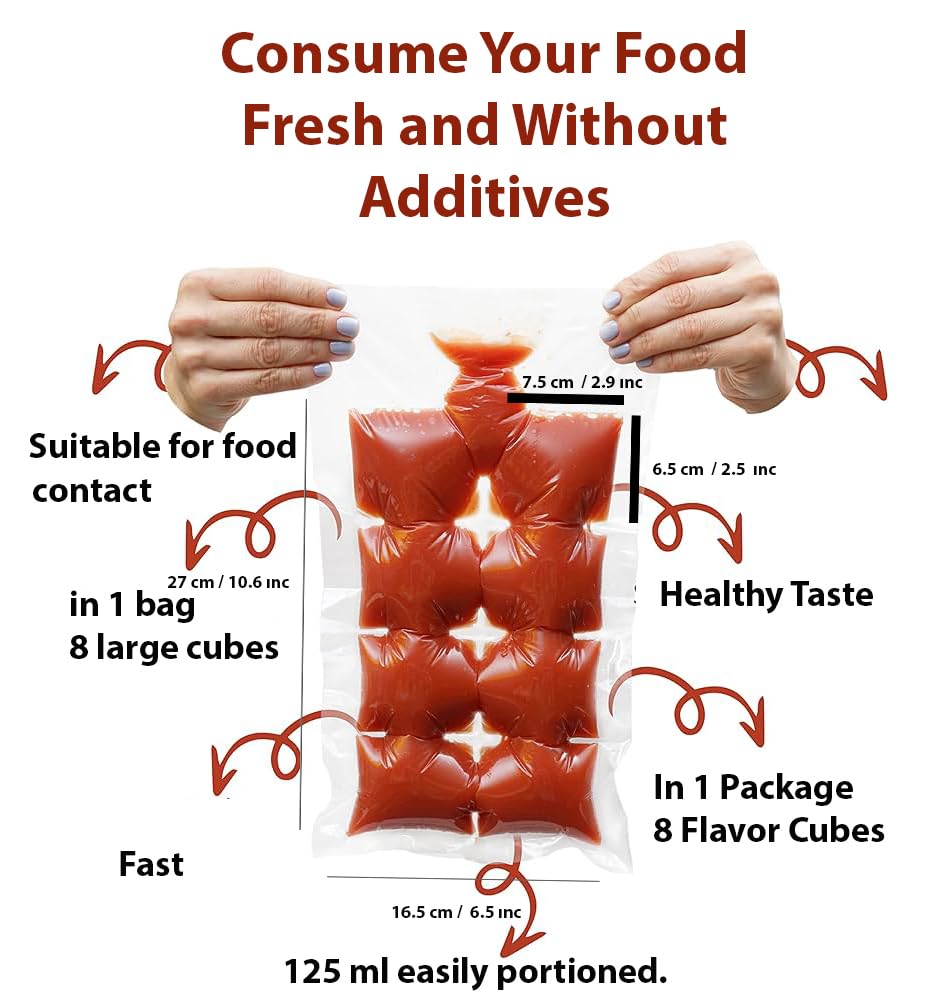 New Frozen Food Juice Bag, 2-Pack Value Bundle, Stackable Easy Removable, Large Size Ice Cube Tray & Self-locking Liquid Food Bag (Total 14 Bags 112 Cubes)