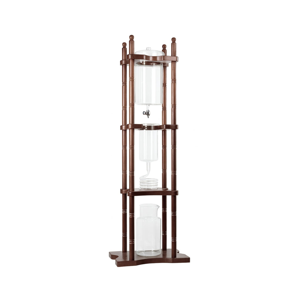 Nispira Cold Brew coffee Maker Ice Coffee Drip Machine with Advanced Slow Drip Technology Borosilicate Glass with Wood Tower, 6-8 Cup, Brown