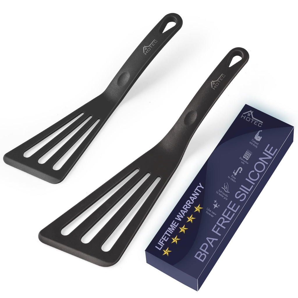 HOTEC 2-Pack Silicone Slotted Fish Turner Spatula Set, Classic Blue