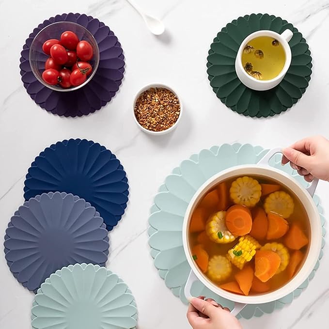 Heat-Resistant Silicone Trivet Mats, Non-Slip Hot Plate Holder for Kitchen Countertops & Dining Table, Reusable Pot Holder Pad with Secure Grip, Dishwasher Safe (Sea Sky Blue, Diameter: 18cm/7.09")