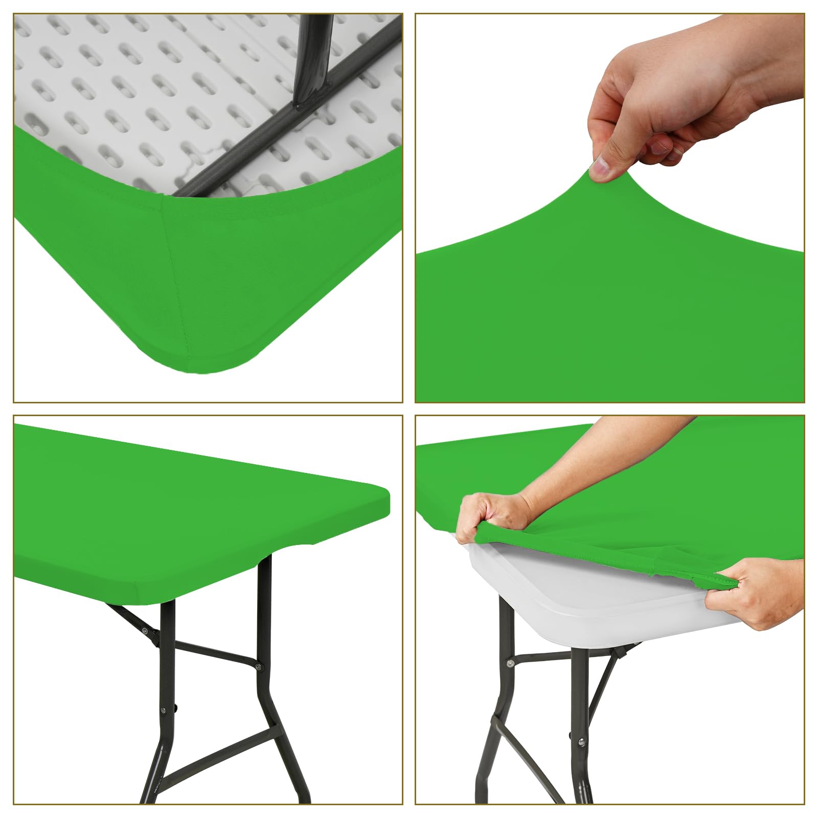 10 Pack Fitted Tablecloth for 8 Foot Rectangle Tables, Green Elastic Outdoor Picnic Table Cover, Washable Stretch Folding Table Cloths 8 ft for Camping Party Patio Kitchen Banquet, 30" W x 96" L