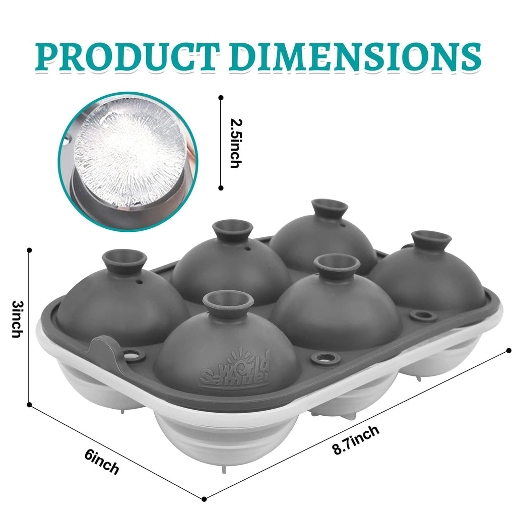 Samuelworld Large Ice Ball Maker with Lid, 12 x 2.5 Inch Ice Balls - Food Grade, Easy To Fill Round Silicone Ice Tray, Perfect Spheres Craft Ice Maker for Whiskey, Cocktails, Gifting - Grey