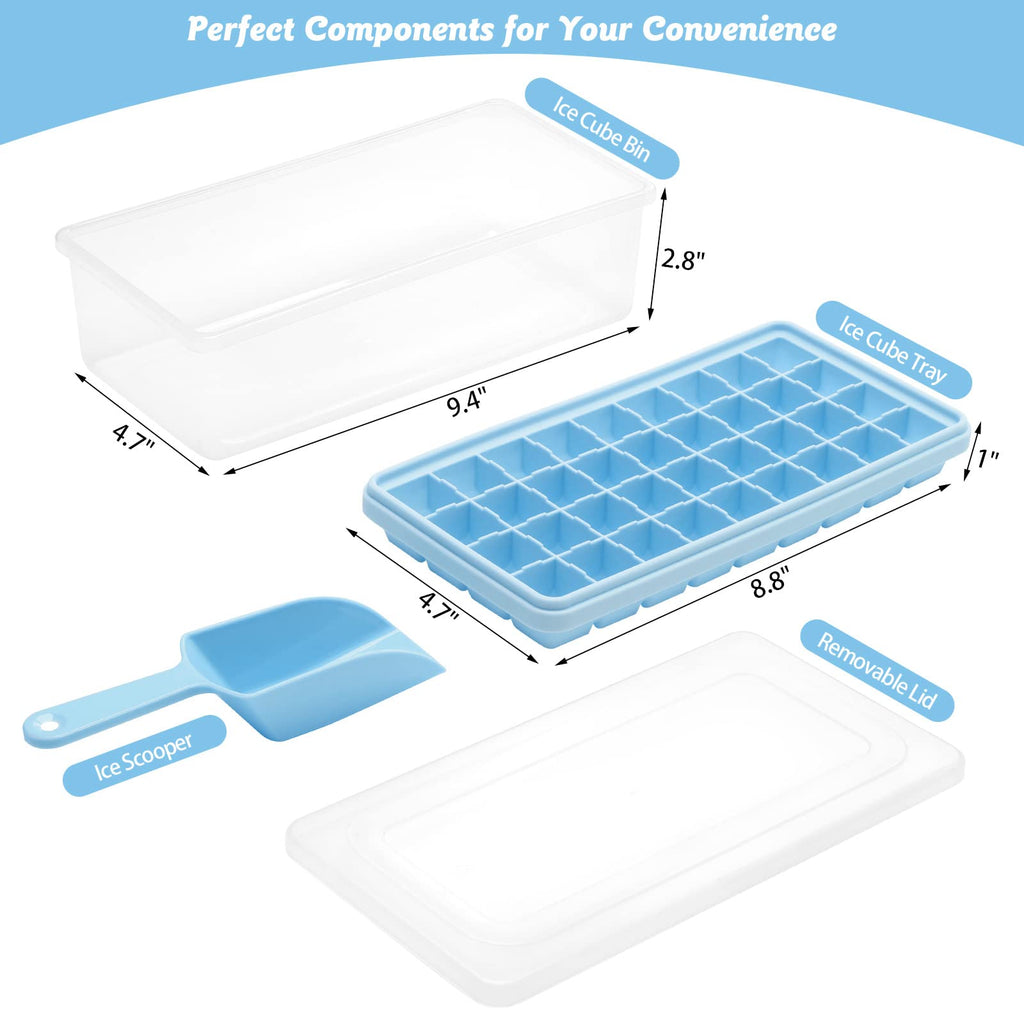 Silicone Ice Cube Tray with Leak-Proof Lid & Storage Bin for Freezer – BPA-Free 36-Piece Nugget Ice Molds, Spill-Resistant Cover & Ice Scoop Container Cover