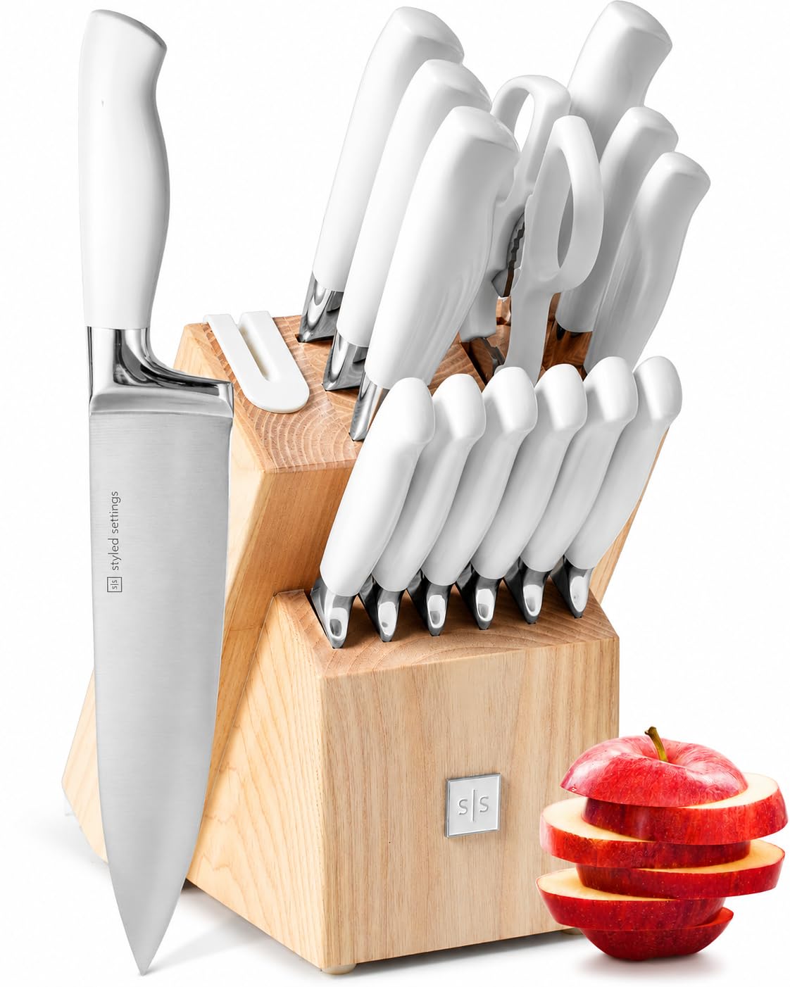 Styled Settings Copper Knife Set with Block & Built-In Sharpener, 14-Piece