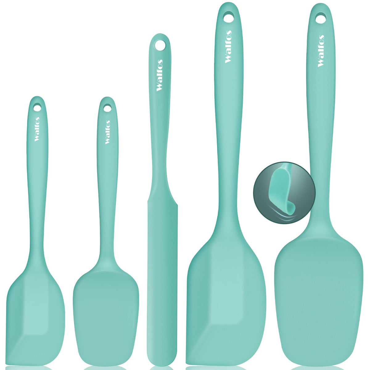 Walfos Silicone Spatula Set (5pcs) - 600℉ High Heat Resistant Kitchen Spoon Navy Blue Spatulas for Cooking Mixing & Baking, Strong Steel Core and One-Pieces Seamless Design, BPA Free Dishwasher Safe