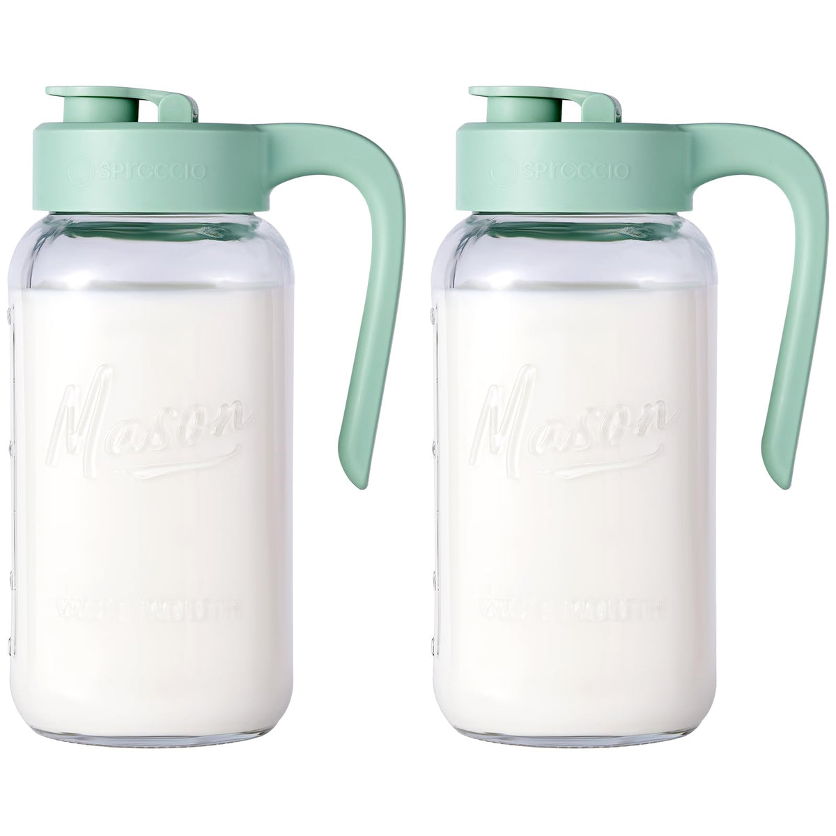 Spreccio Mason Jar Pitcher, 2 pcs 64 oz (2 quart), Glass Pitcher with Lid
