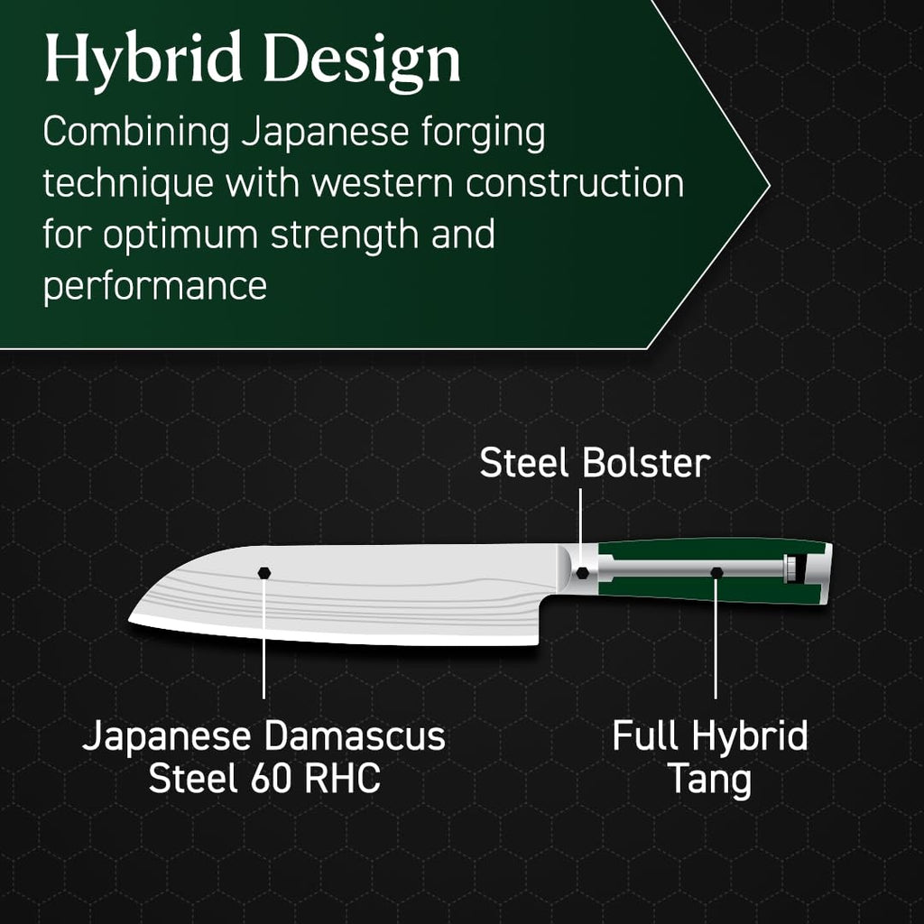 HexClad 7" Japanese Damascus Stainless Steel Santoku Knife, Full Tang