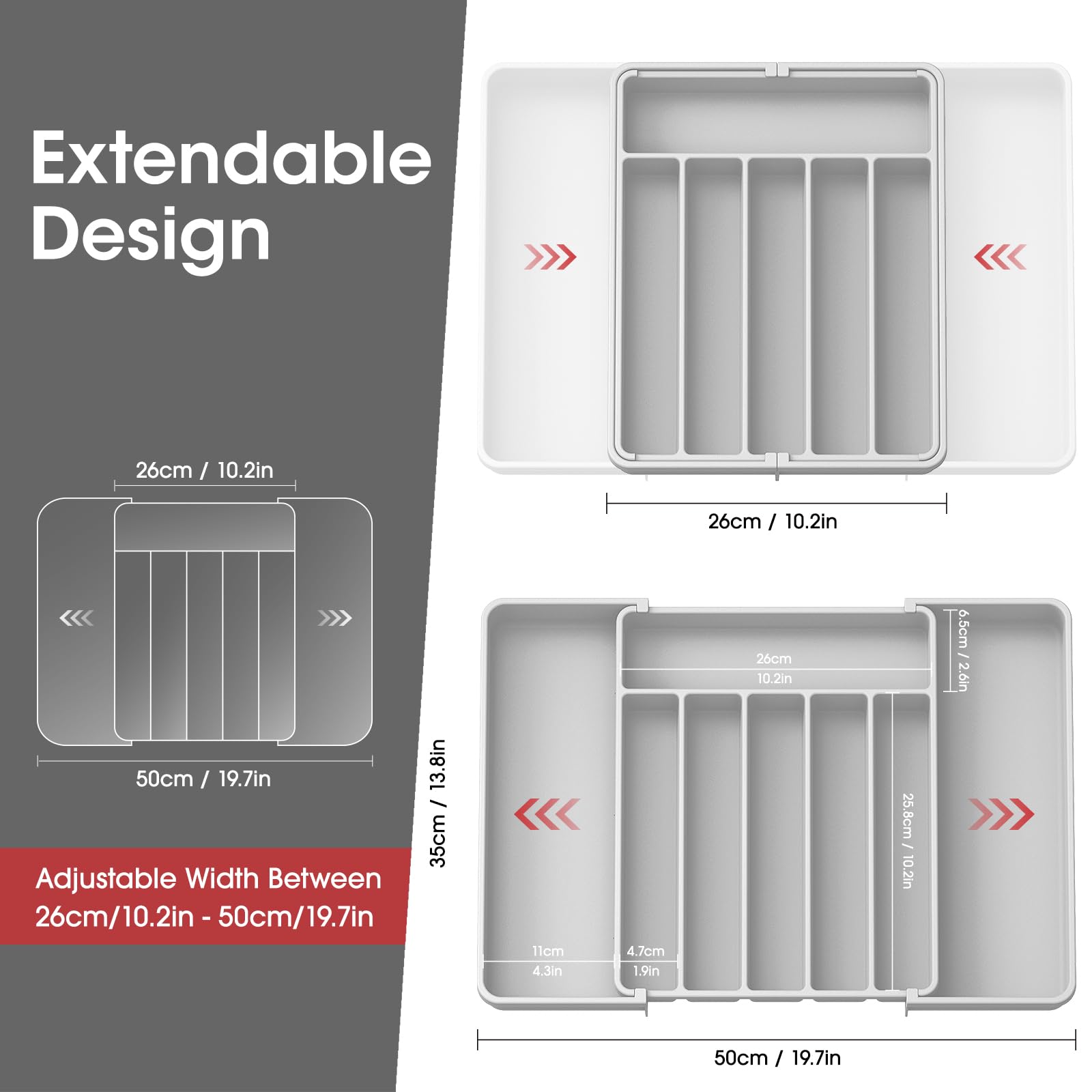 Aujen Silverware Drawer Organizer, Adjustable Utensil Cutlery Tray