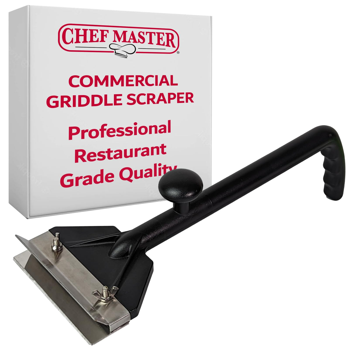 Chef Master Griddle Scraper Cleaning Kit Combo - Flat Top Grill Cleaner w/Replacement Blade & Scrubber - Griddle Cleaning Kit - Long Handle, Stainless Steel Flat Grill Scraper - 90254