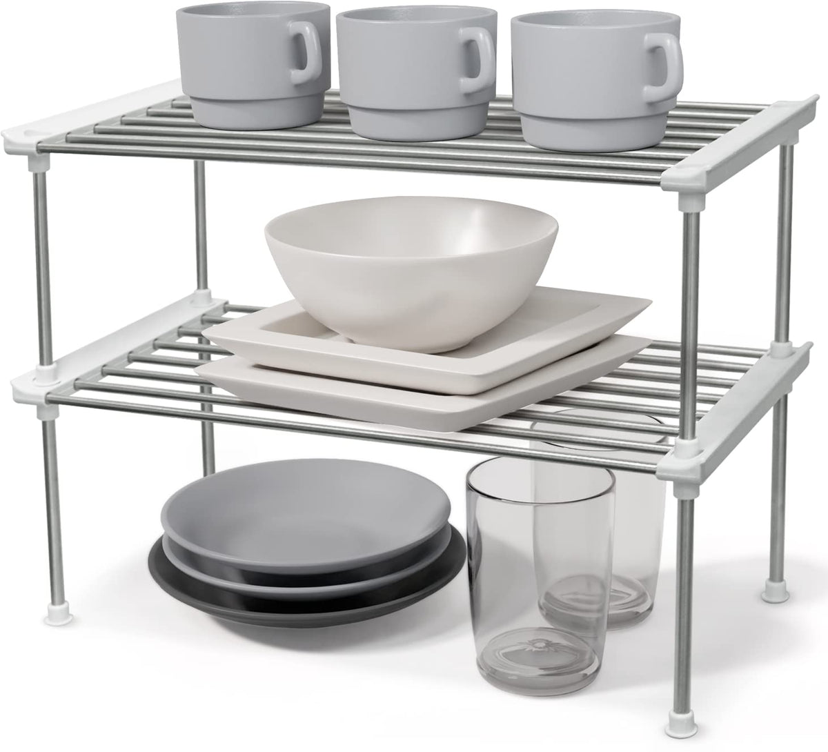 carrotez Set of 2 Stackable Cabinet Organizer Shelf 9.8 x 7.8 x 6.1 Black