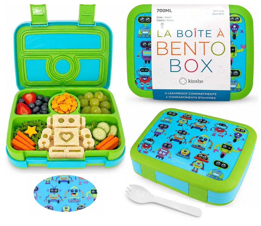 kinsho Bento Lunch Box for Kids Toddlers Girls, 4 Portion Sections Secure Lid, Microwave Safe BPA Free Removable Tray, Pre-School Kid Daycare Lunches Snack Container Ages 3 to 5, Pink Koala