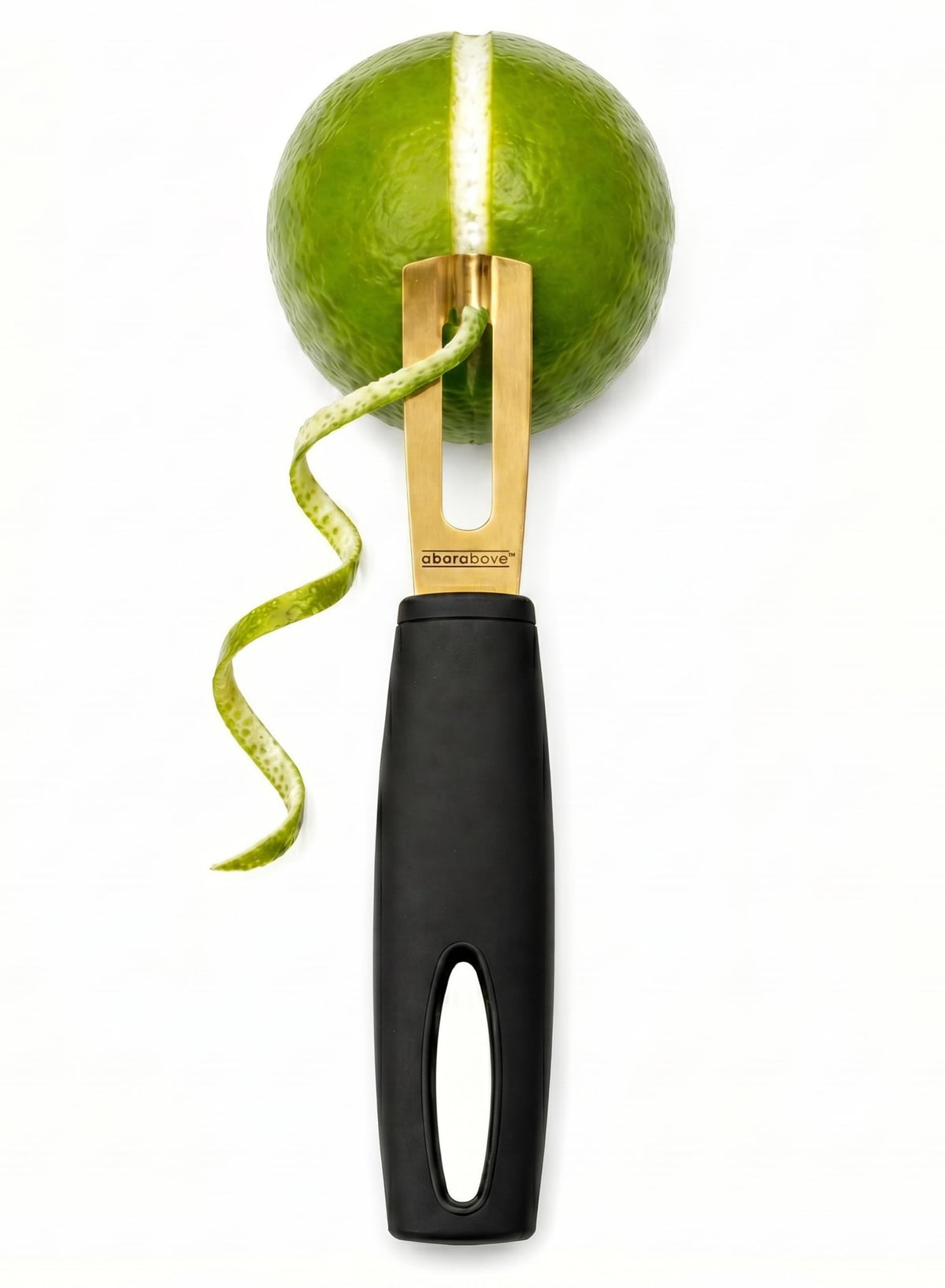 A Bar Above Channel Knife, White Ergonomic Handle Gold Blade, Citrus Peeler