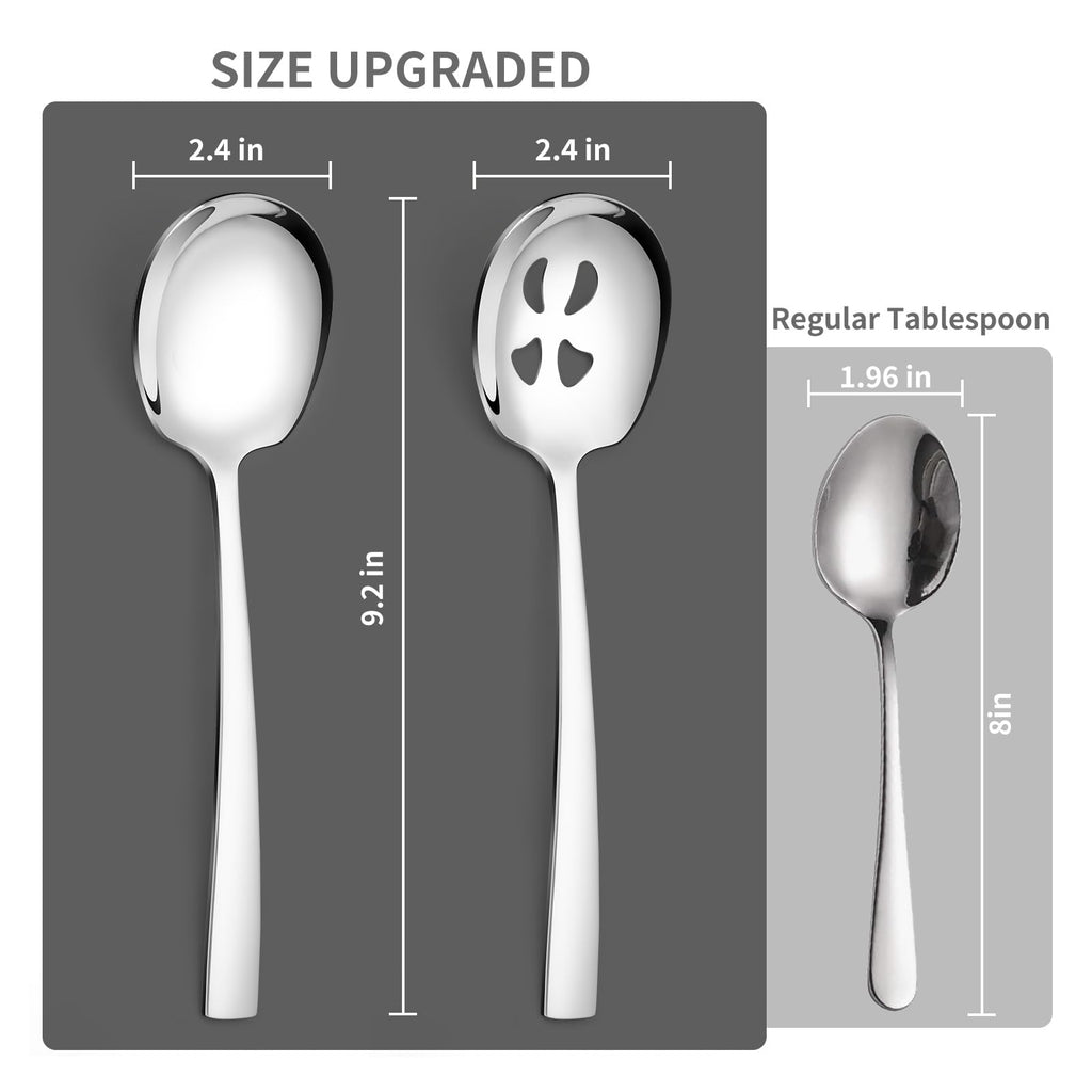 Keyoxy 4 Piece Stainless Steel Serving Spoons Set - 2 Large, 2 Slotted, 9.2-Inch, Dishwasher Safe, for Parties/Kitchen/Buffet/Catering