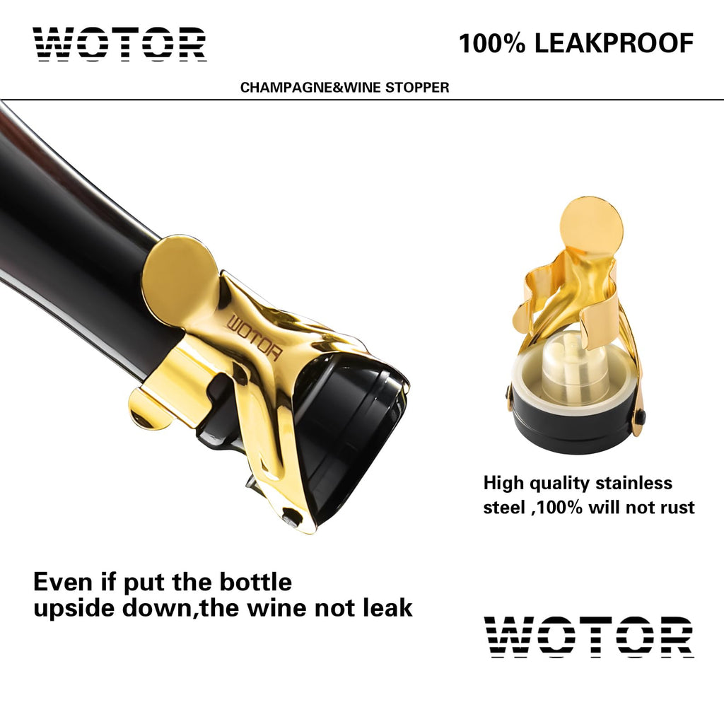 WOTOR Champagne & Wine Bottle Stoppers, 12 Pack, Gold