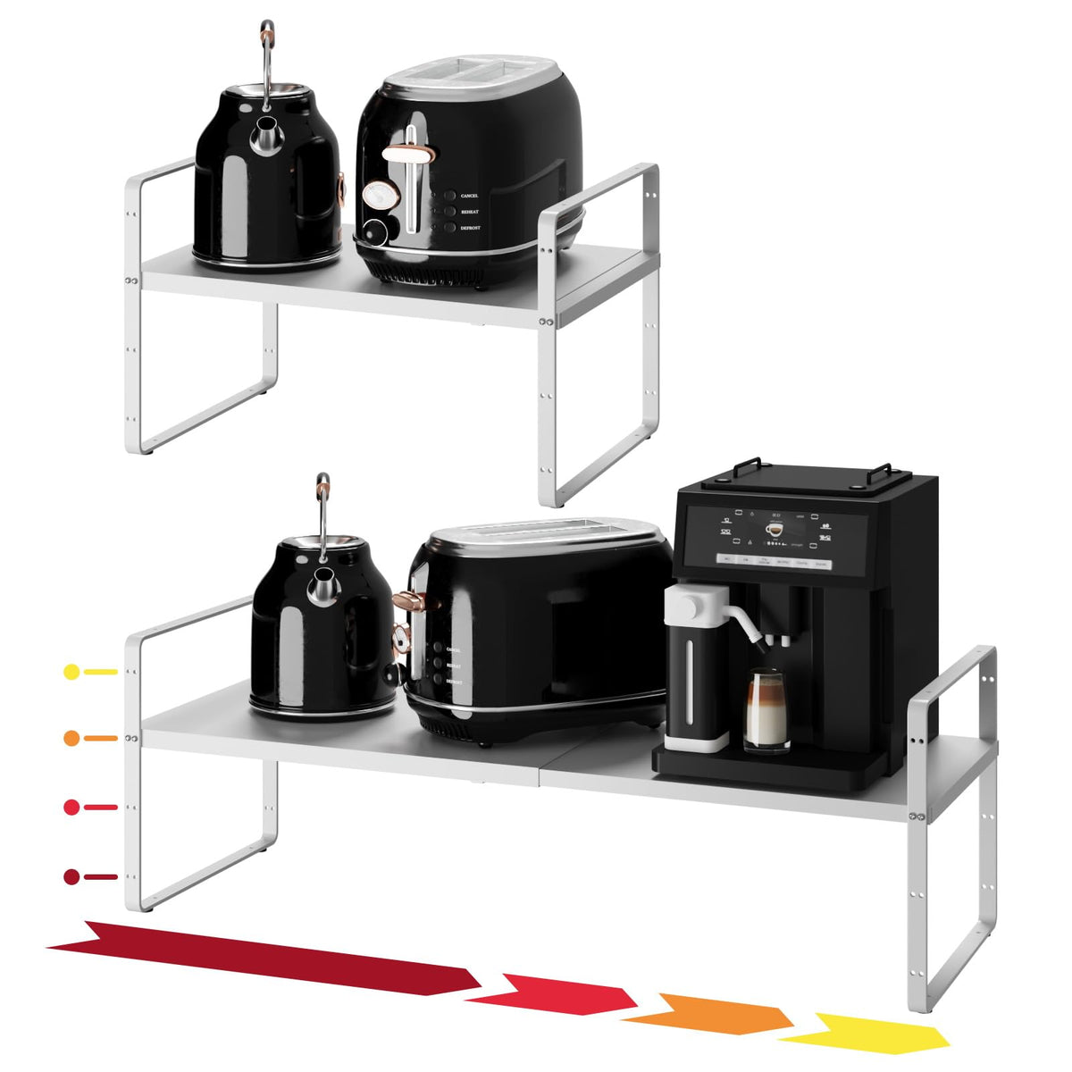 taiheis 16.5~27.1" Expandable Shelf，2Pack 8.1" Wide Adjustable Height Cabinet Shelves，Black