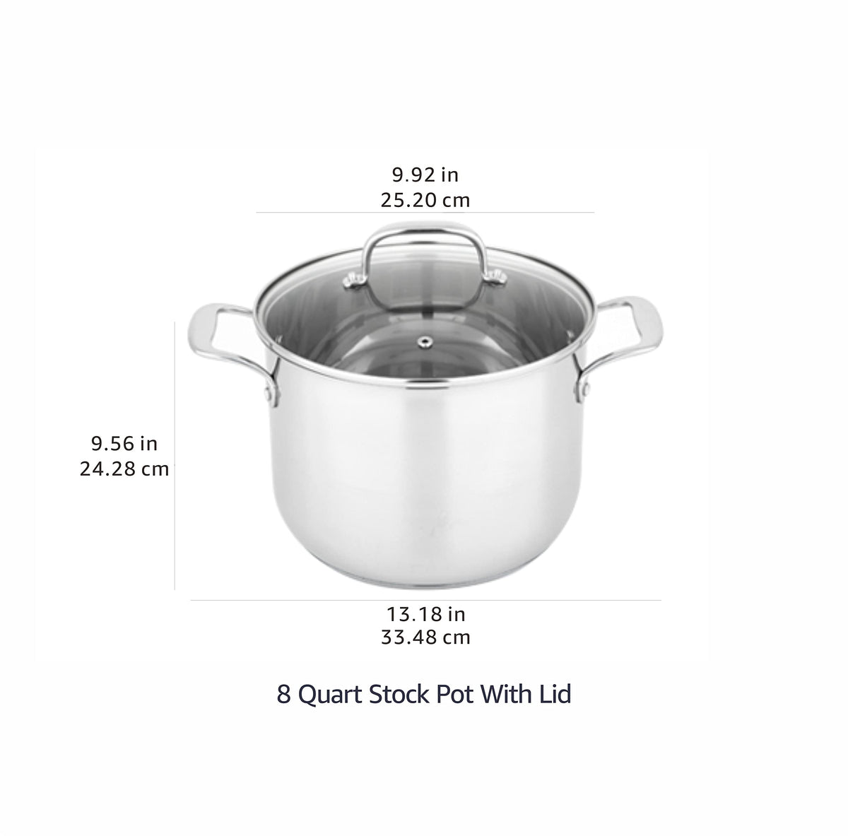 Amazon Basics Stainless Steel Induction Compatible Stock Pot with Glass Lid, Oven Safe, Dishwasher Safe, Sturdy, 8 Quart, Silver