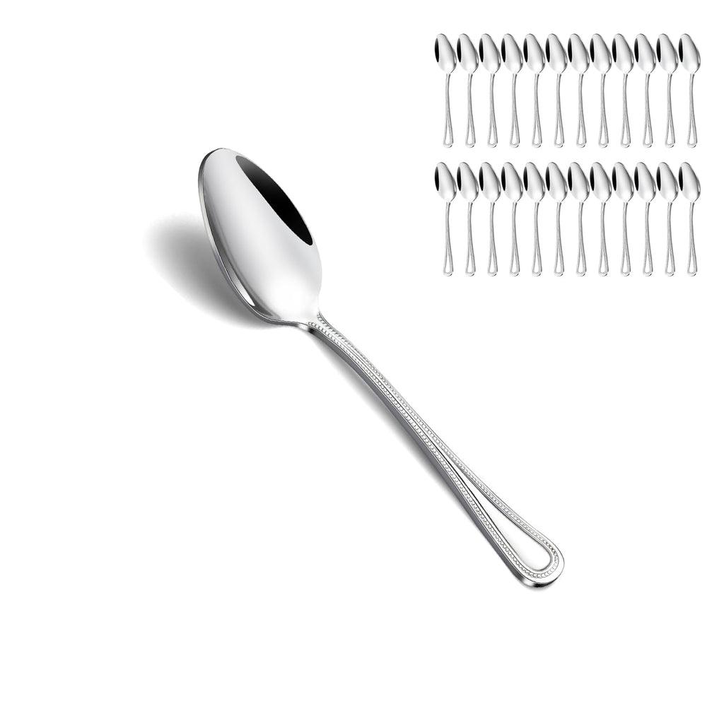 Gymdin 24 Pieces Teaspoons Set, 6.4 Inches Spoon Set, Stainless Steel Silverware, Small Spoons with Pearl Dot Design Handle, Dishwasher Safe, Tea Spoons Suitable for Home and Restaurant
