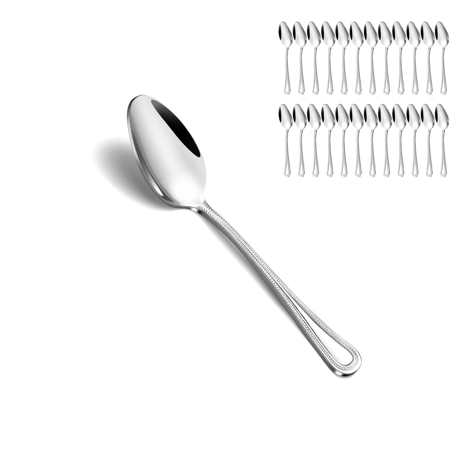 Gymdin 24 Pieces Teaspoons Set, 6.4 Inches Spoon Set, Stainless Steel Silverware, Small Spoons with Pearl Dot Design Handle, Dishwasher Safe, Tea Spoons Suitable for Home and Restaurant