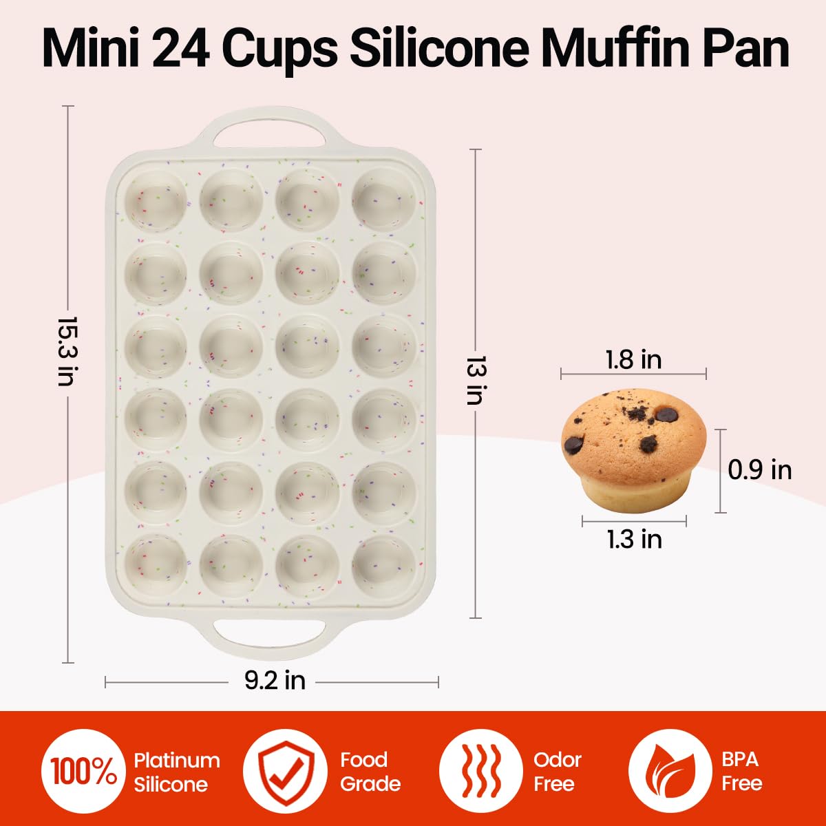 CAKETIME Mini Cupcake Pans, Metal Reinforced Frame Silicone Mini Muffin Pan Nonstick 24 Cups Easy to Handle for Baking Muffins, Cupcakes, Egg Bites 1 Pack