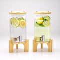 VOVUVK 1 Gallon Glass Drink Dispenser For Parties, Beverage Dispenser With Bamboo Wood Stand And Stainless Steel Spigot, Countertop Water Dispenser, Lemonade Dispenser For Wedding, Picnic (2PACK)