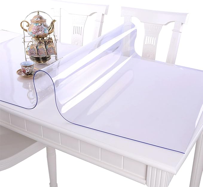 NECAUX Custom Multisize 1.5mm Thick Clear PVC Table Cover Protector - 42 x 108 Inch 9 Foot Kitchen Vinyl Transparent Table Cover Plastic Protective Pad for Dining Room/Meeting Table