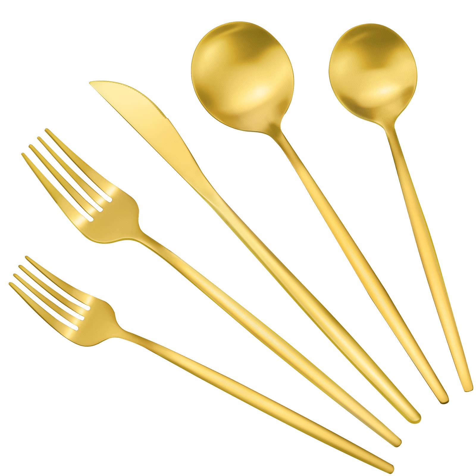 Matte Gold Stainless Steel Flatware Set for 4, 20-Piece Cutlery Tableware with Spoons and Forks, Dishwasher Safe