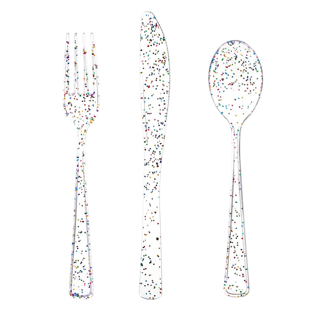 Supernal 120pcs Rainbow Plastic Silverware Set, Blue Pink Gold Ombre