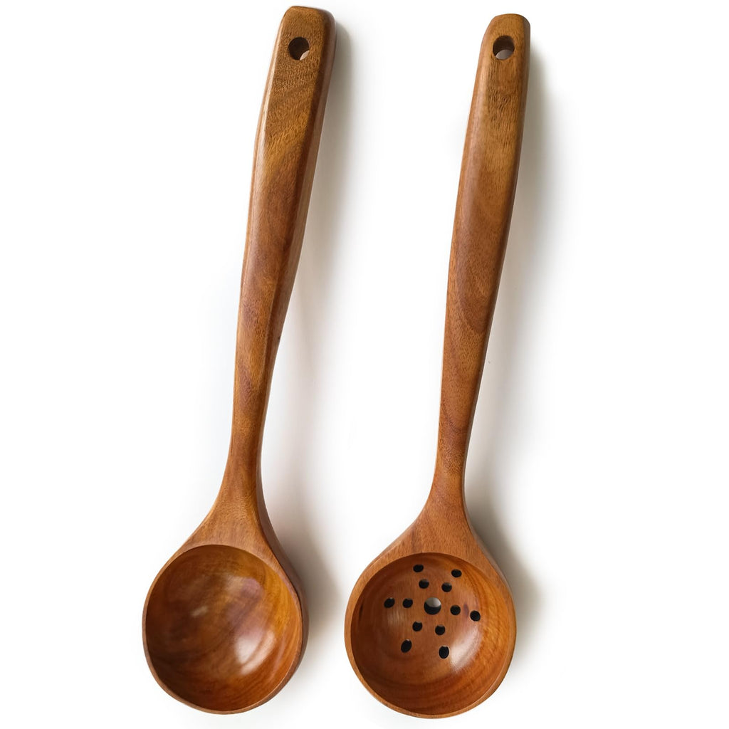 Zenxylo Wooden Spoons for Cooking, Wooden Cooking Spatula Turner and Spoon Set, 2-Piece, Sturdy, Lightweight and Heat Resistant