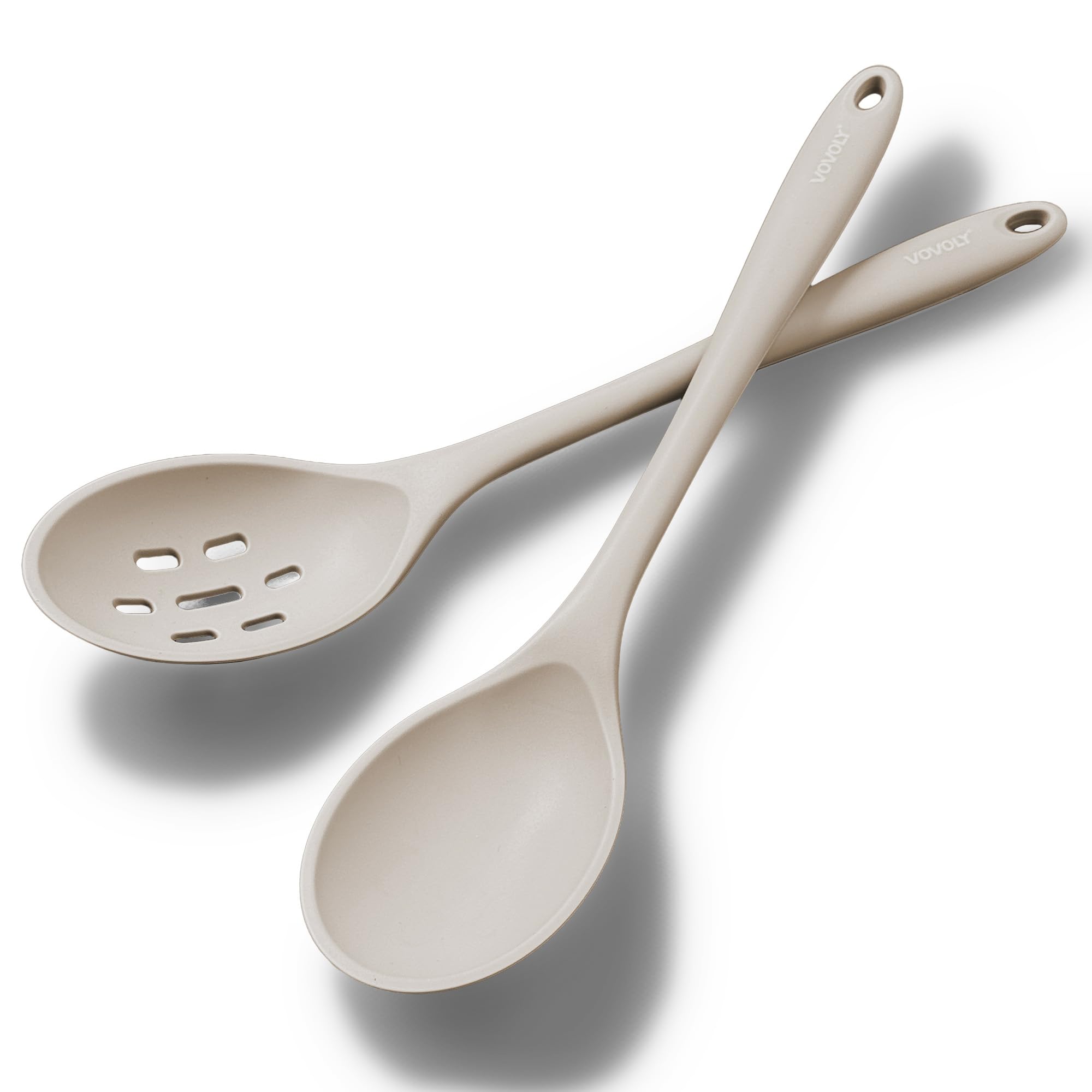 Silicone Slotted Spoons for Cooking - Extra Large Kitchen Spoons for Mixing, Serving, & Stirring - 600°F Heat-Resistant Non Stick Utensils Skimmer- Dishwasher Safe, Khaki