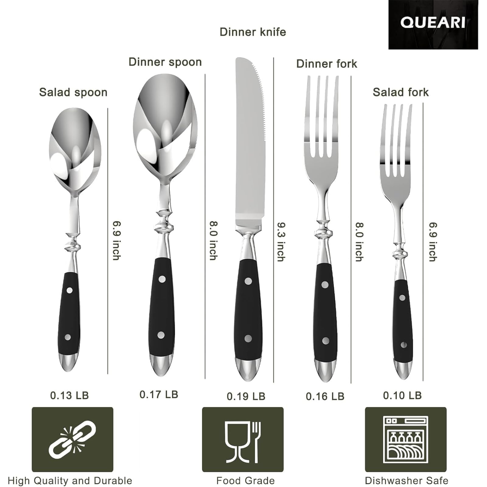 QUEARI Retro 20-Piece Silverware Set, Stainless Steel Cutlery Set, Vintage Flatware Set with Black Bakelite Handle, Dishwasher Safe| Service for 4