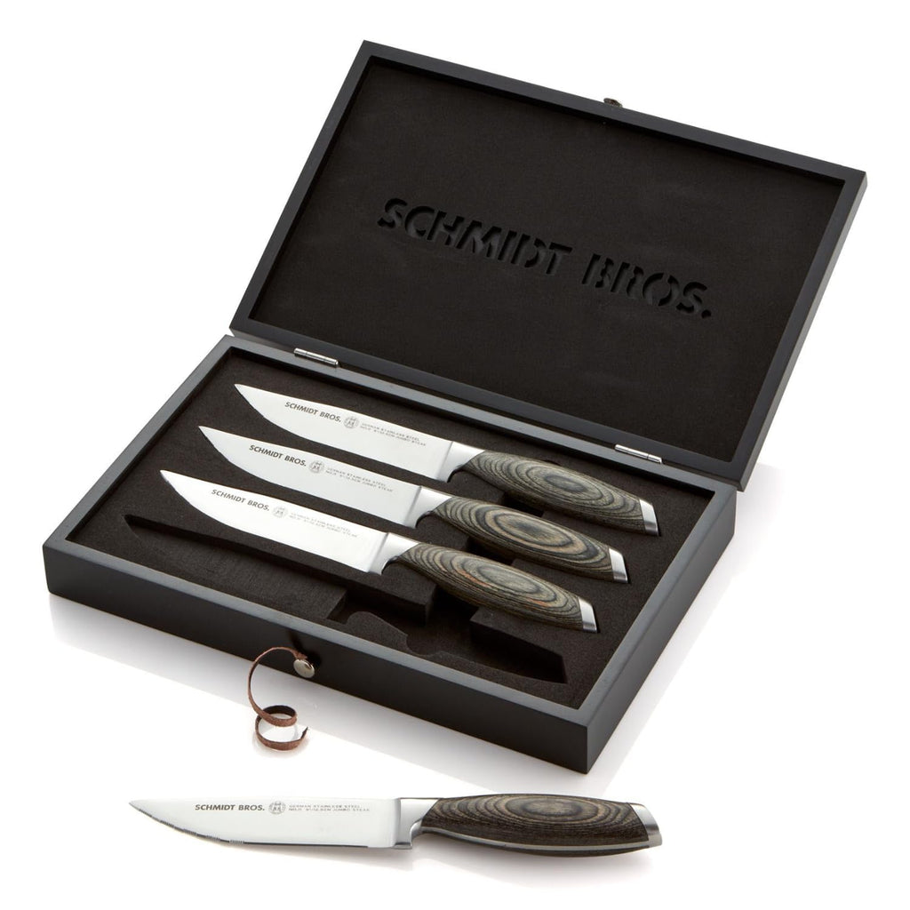 Schmidt Brothers - Bonded Ash 7-Piece Kitchen Knife Set, High-Carbon German Stainless Steel Cutlery, Ash Finish Wood Handles and Clear Acrylic Magnetic Knife Block