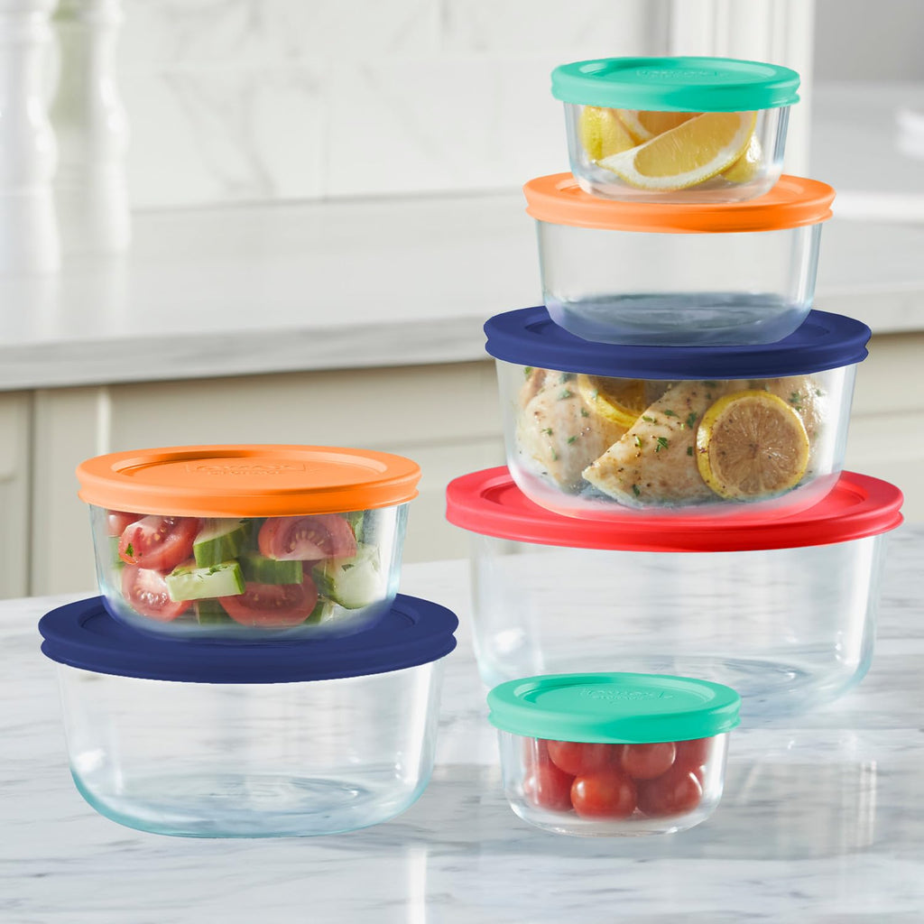 Pyrex Simply Store (7-Pack) Glass Food Storage Containers Set, (1, 2, 4 & 7 Cup) Meal Prep Containers With Plastic BPA-Free Lids, Dishwasher & Microwave Safe