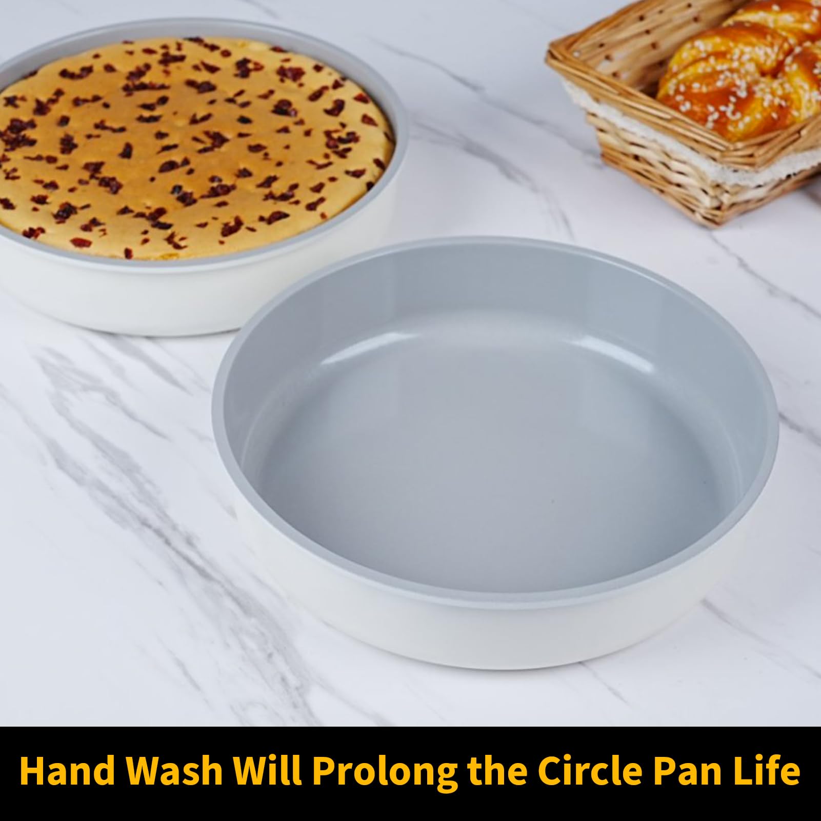 INSETFY 9.5 Inch Round Cake Pan,Cast Aluminum Bakeware Ceramic Nonstick for Cake Baking,Oven and Dishwasher Safe(Beige)