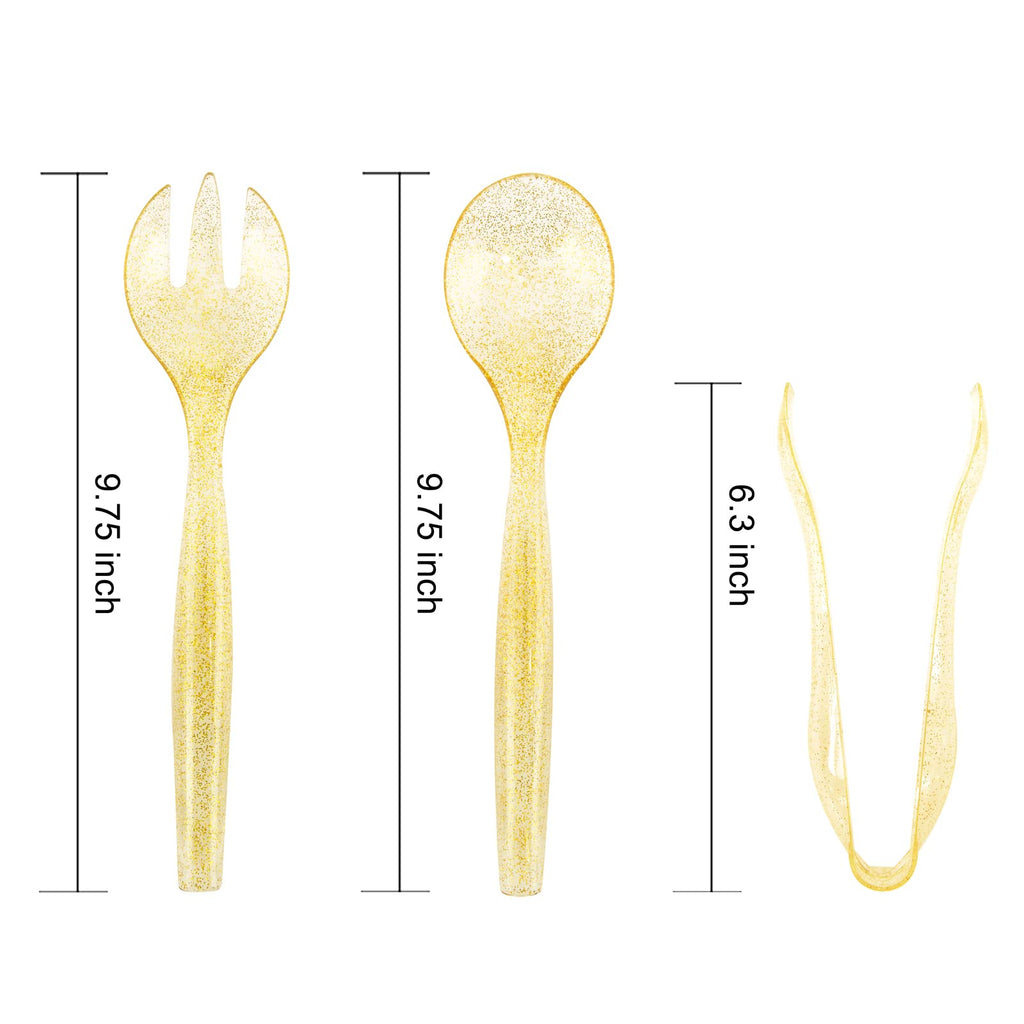 Supernal 72pcs Gold Glitter Plastic Serving Utensils Set for Party &Buffet