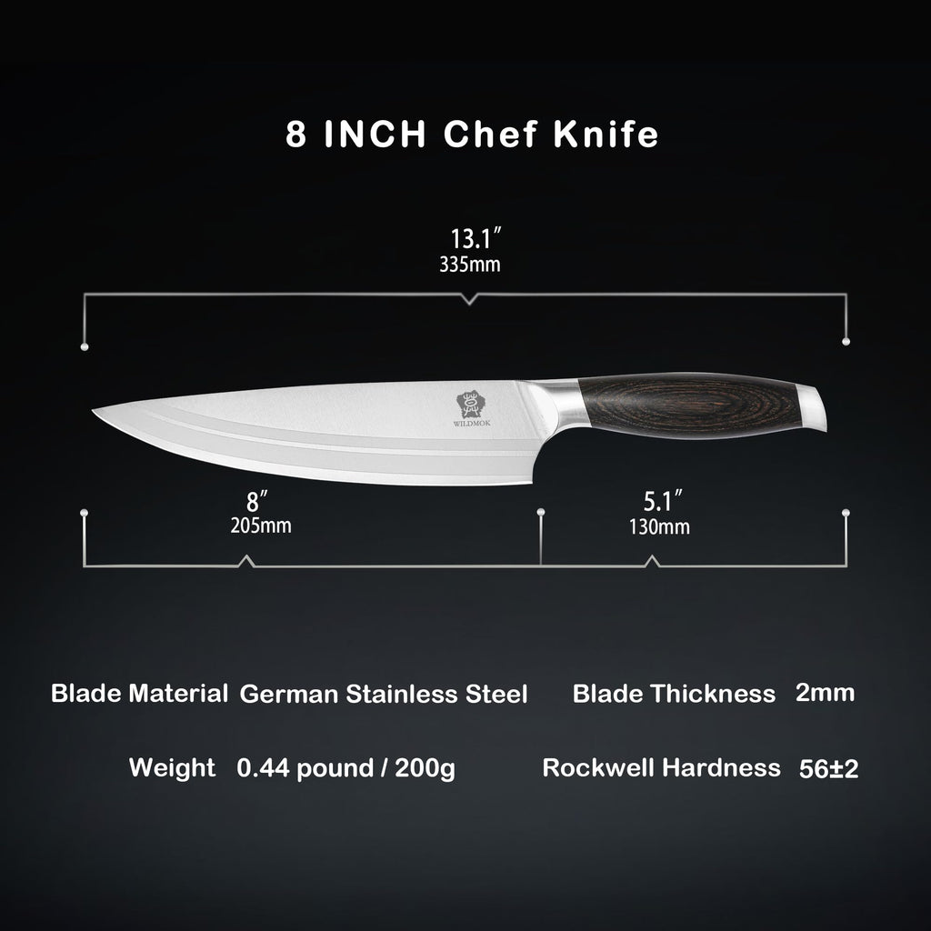 WILDMOK Chef Knife 8 Inch, German Steel Kitchen Knives Chef's Knives with Pakka Wood Handle, Gift Box