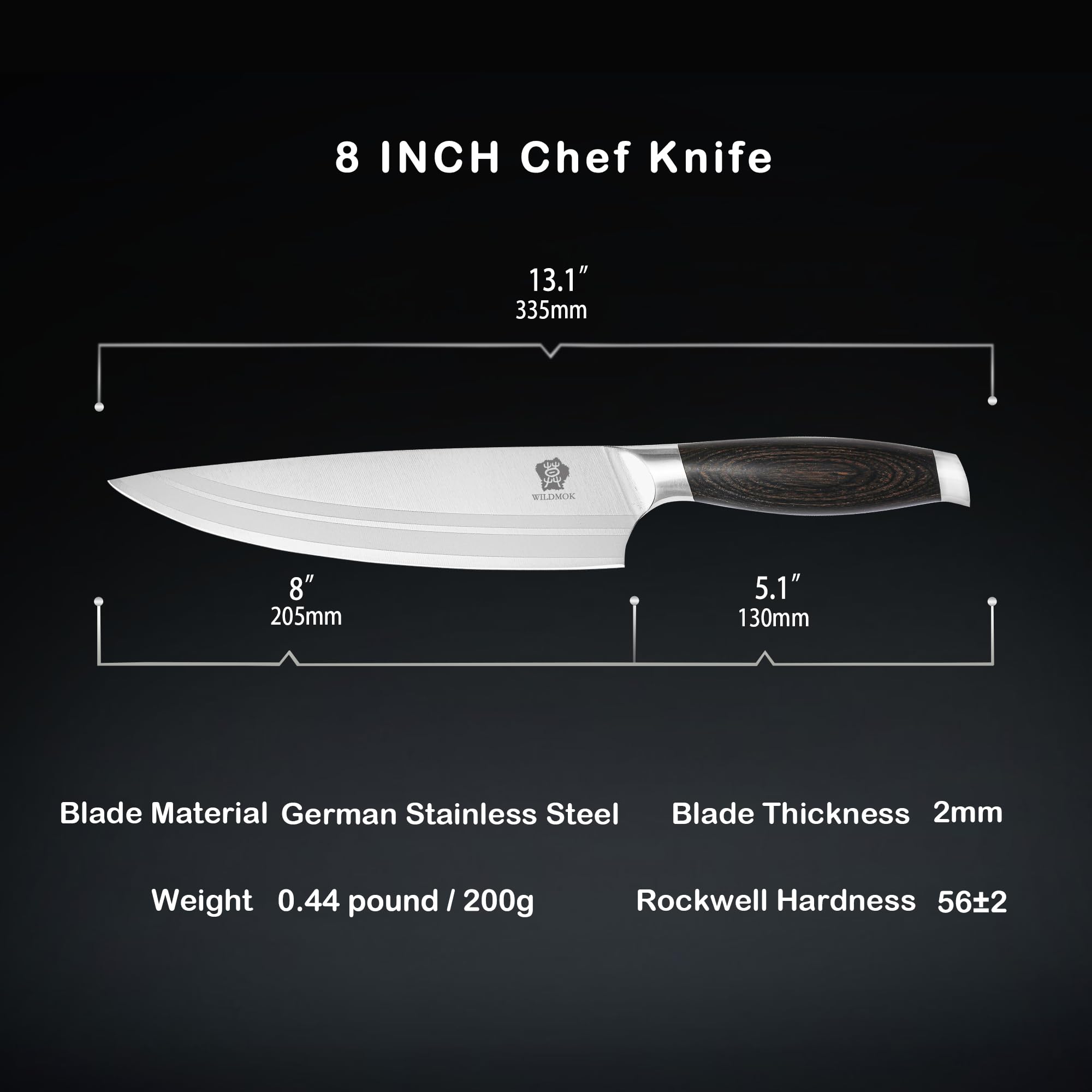 WILDMOK Chef Knife 8 Inch, German Steel Kitchen Knives Chef's Knives with Pakka Wood Handle, Gift Box